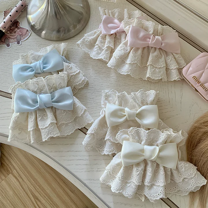 Sweet Apricot Color Lace Hand Sleeve Summer Bow Lolita Cute Large Lace