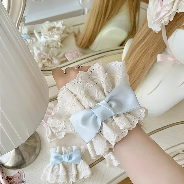 Sweet Apricot Color Lace Hand Sleeve Summer Bow Lolita Cute Large Lace