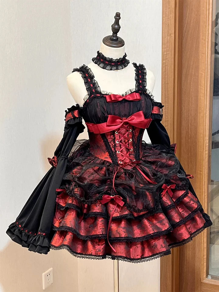 Sweet Blue Lolita Ballet Style Lolita Outfit JSK Princess Dress Girl Pink Red Dress Bow Ball Gown