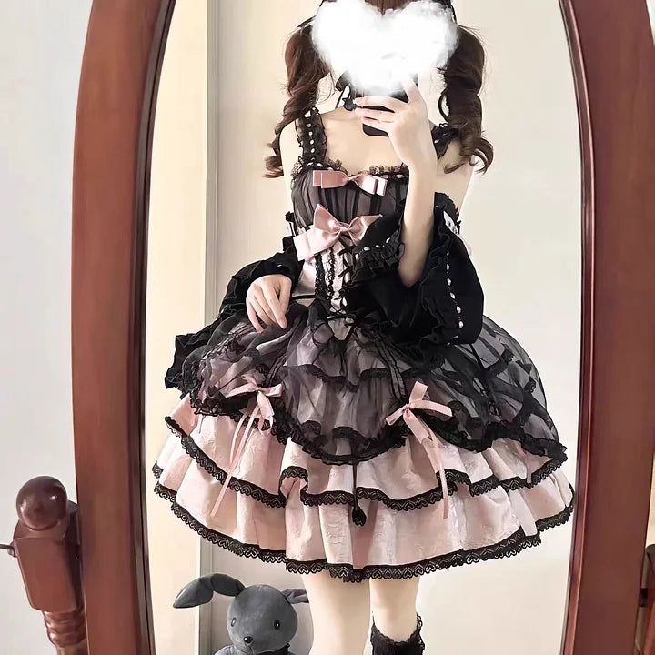 Sweet Blue Lolita Ballet Style Lolita Outfit JSK Princess Dress Girl Pink Red Dress Bow Ball Gown