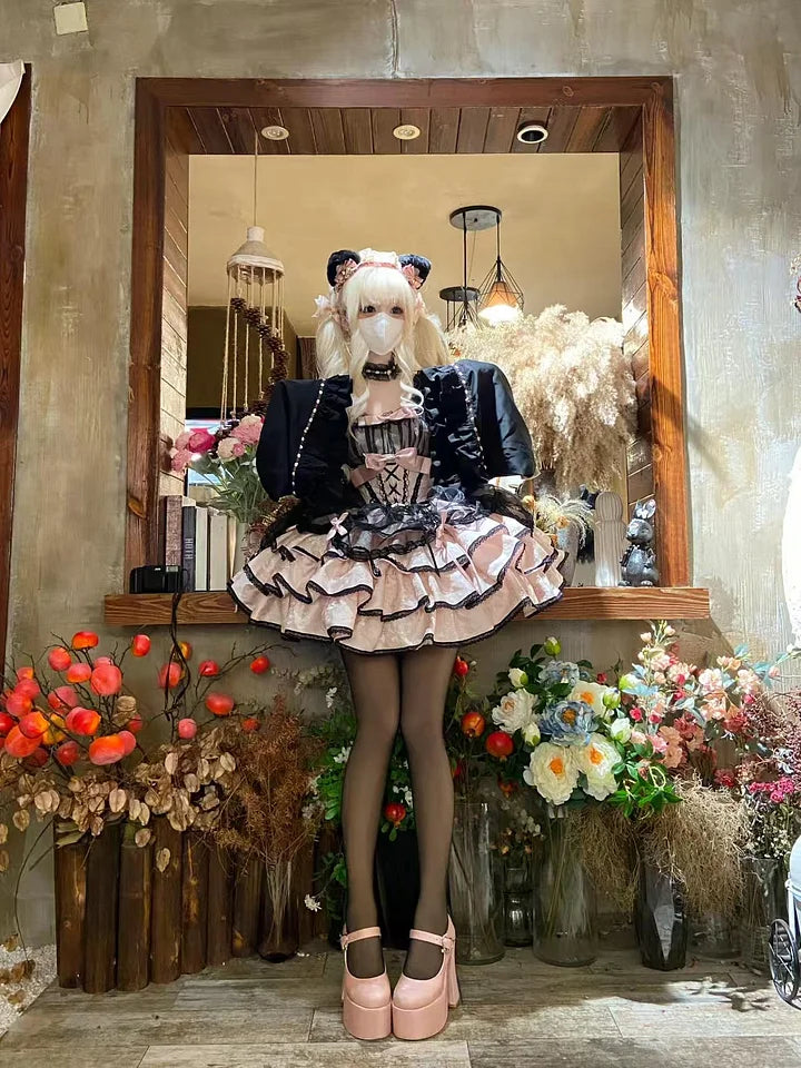 Sweet Blue Lolita Ballet Style Lolita Outfit JSK Princess Dress Girl Pink Red Dress Bow Ball Gown