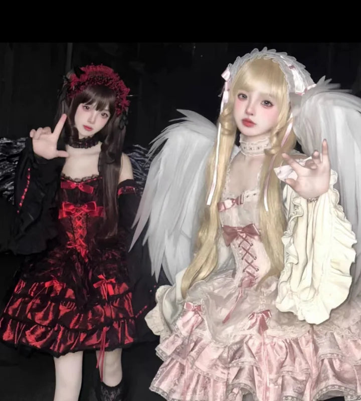 Sweet Blue Lolita Ballet Style Lolita Outfit JSK Princess Dress Girl Pink Red Dress Bow Ball Gown