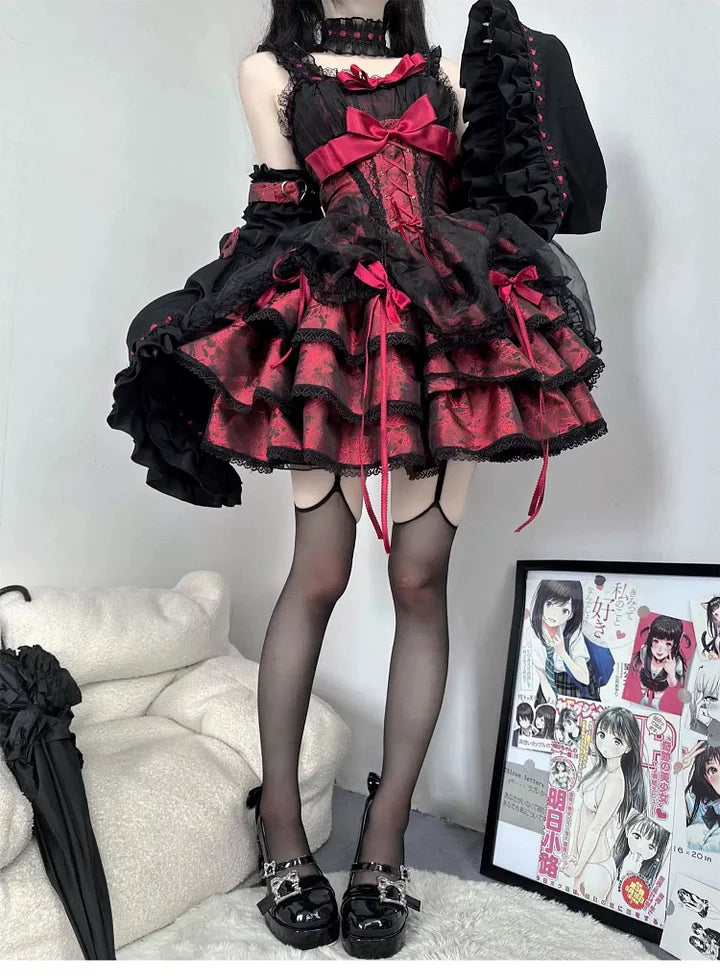 Sweet Blue Lolita Ballet Style Lolita Outfit JSK Princess Dress Girl Pink Red Dress Bow Ball Gown