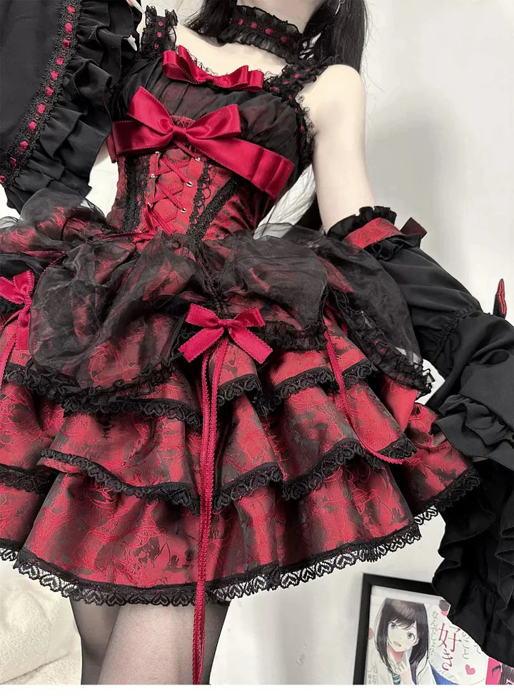 Sweet Blue Lolita Ballet Style Lolita Outfit JSK Princess Dress Girl Pink Red Dress Bow Ball Gown