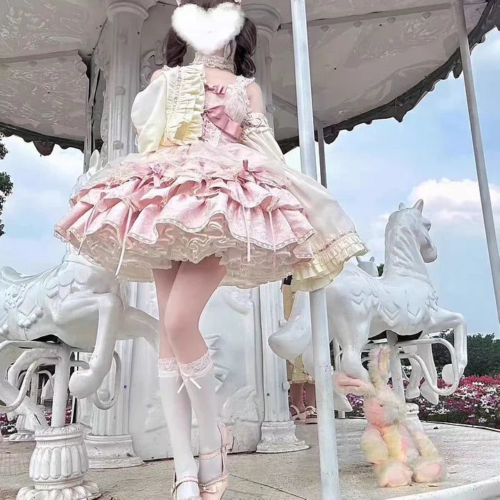 Sweet Blue Lolita Ballet Style Lolita Outfit JSK Princess Dress Girl Pink Red Dress Bow Ball Gown