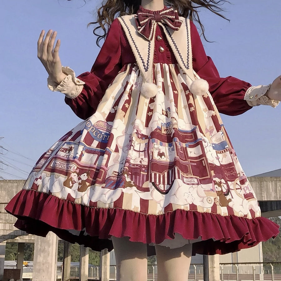 Sweet Christmas Autumn and Winter Lolita Skirt Long Sleeve Op Daily Dress