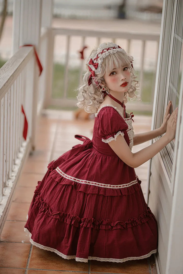 Sweet Light Lo Japanese Lolita Spring and Summer Daily Op Short-sleeved Princess Dress