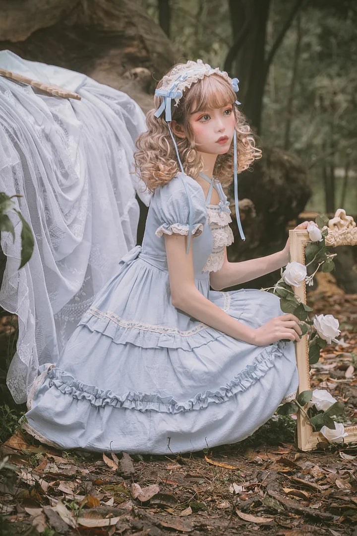 Sweet Light Lo Japanese Lolita Spring and Summer Daily Op Short-sleeved Princess Dress