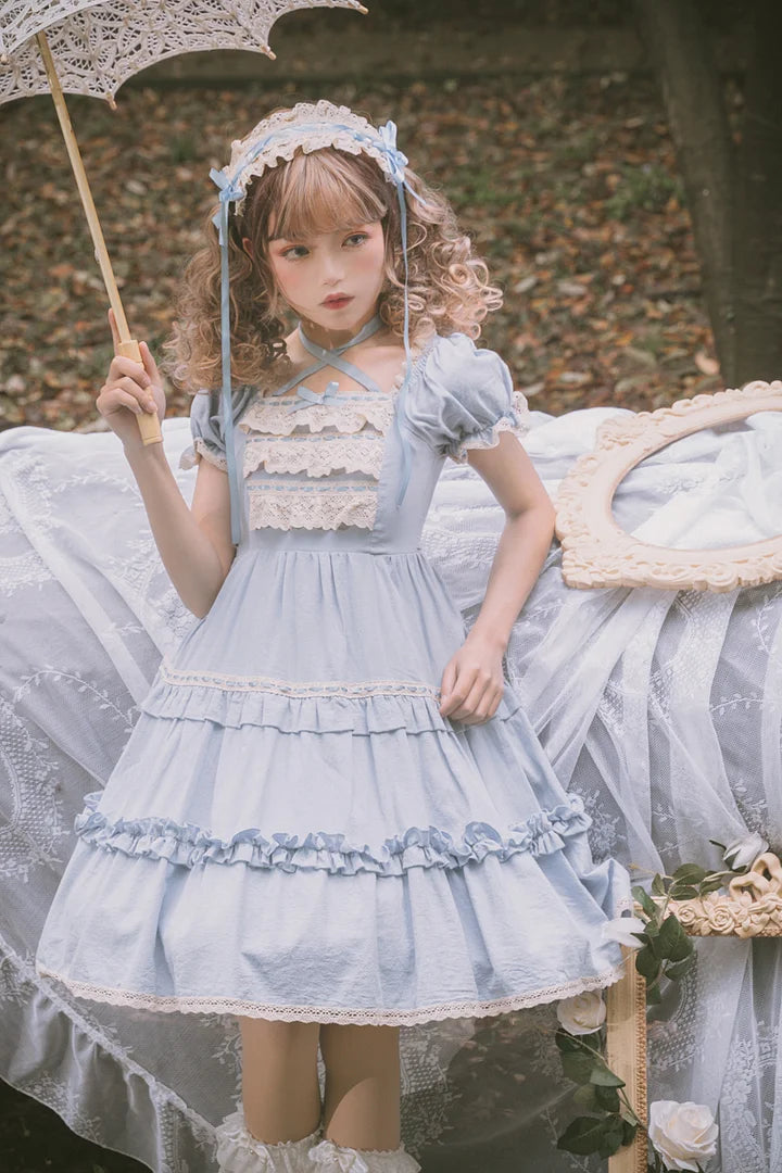 Sweet Light Lo Japanese Lolita Spring and Summer Daily Op Short-sleeved Princess Dress