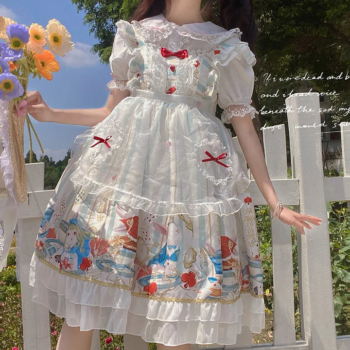 Sweet Light Red Print Dress Spring and Summer Short-sleeved JSK Princess Dress Lolita