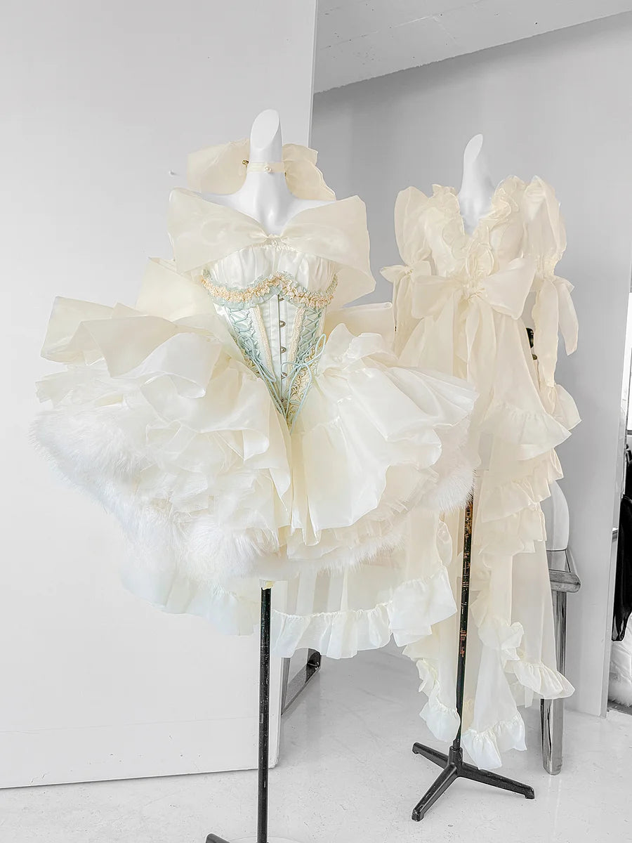 Hime Lolita Light Yellow Lace with Bow Princess Dress