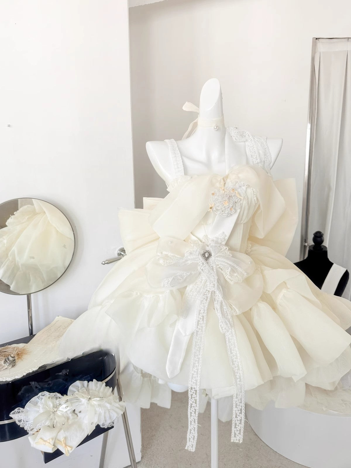 Hime Lolita Light Yellow Lace with Bow Princess Dress