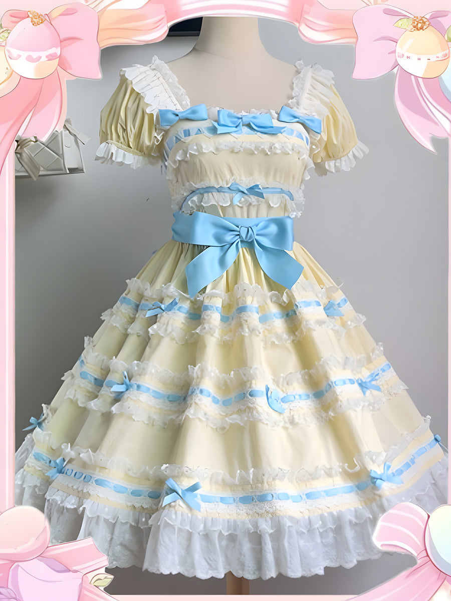 Sweet Light Yellow Spring Summer JSK Lolita Dress Layer Cake Skirt