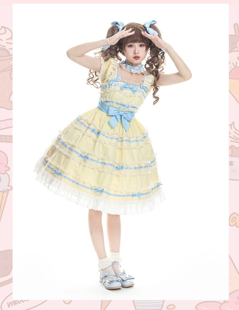 Sweet Light Yellow Spring Summer JSK Lolita Dress Layer Cake Skirt