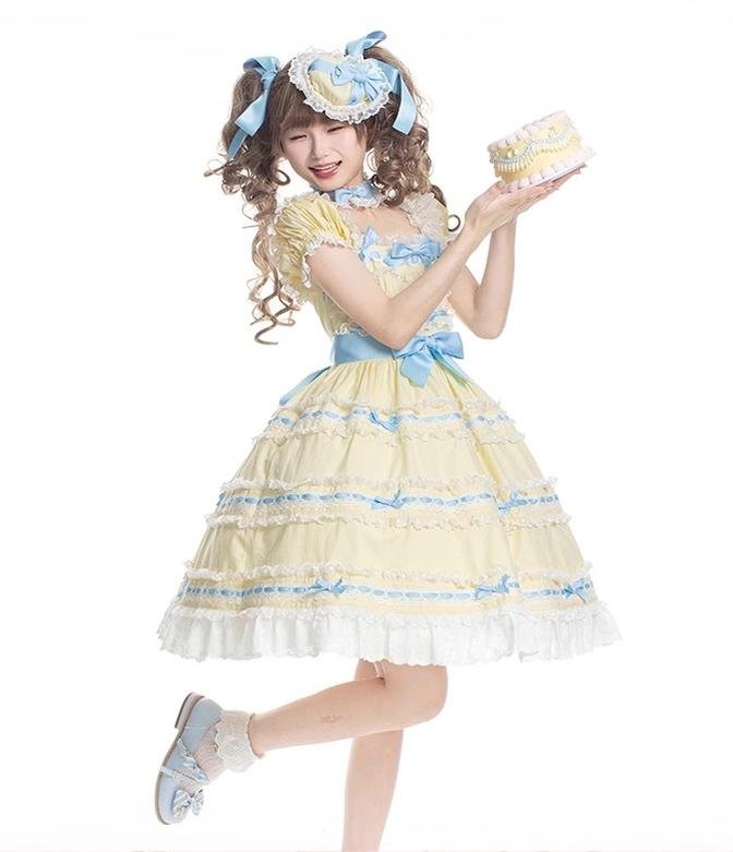 Sweet Light Yellow Spring Summer JSK Lolita Dress Layer Cake Skirt