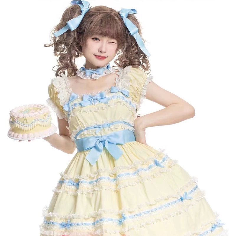 Sweet Light Yellow Spring Summer JSK Lolita Dress Layer Cake Skirt