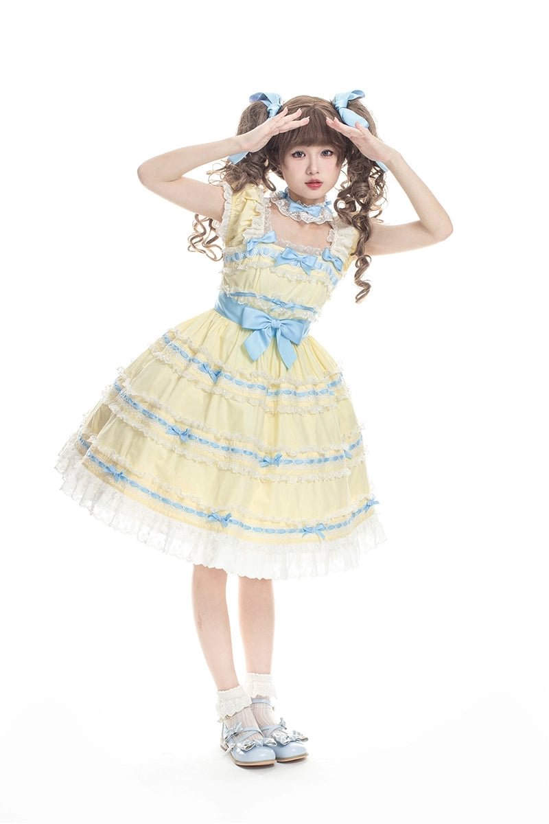Sweet Light Yellow Spring Summer JSK Lolita Dress Layer Cake Skirt