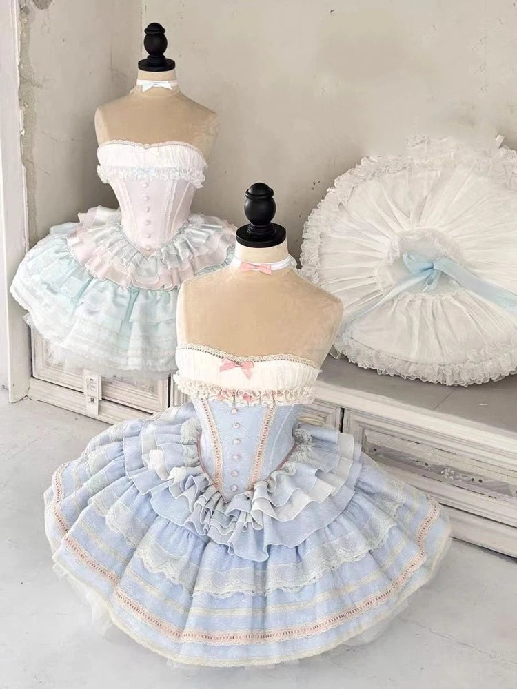 Sweet Lolita Ballet Cake Blue Lace Dress Prime Label Princess Gowns Carol Doll