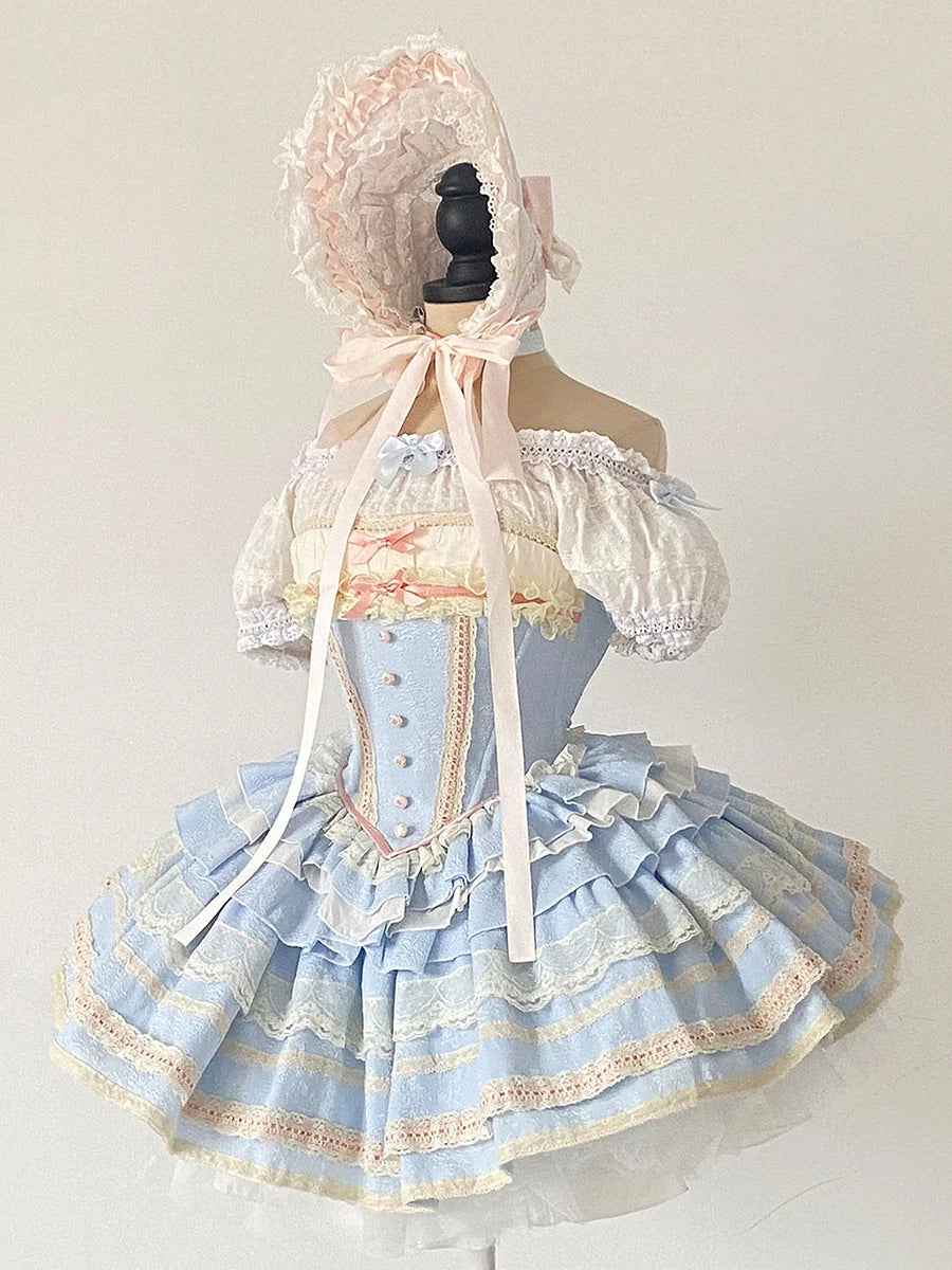 Sweet Lolita Ballet Cake Blue Lace Dress Prime Label Princess Gowns Carol Doll