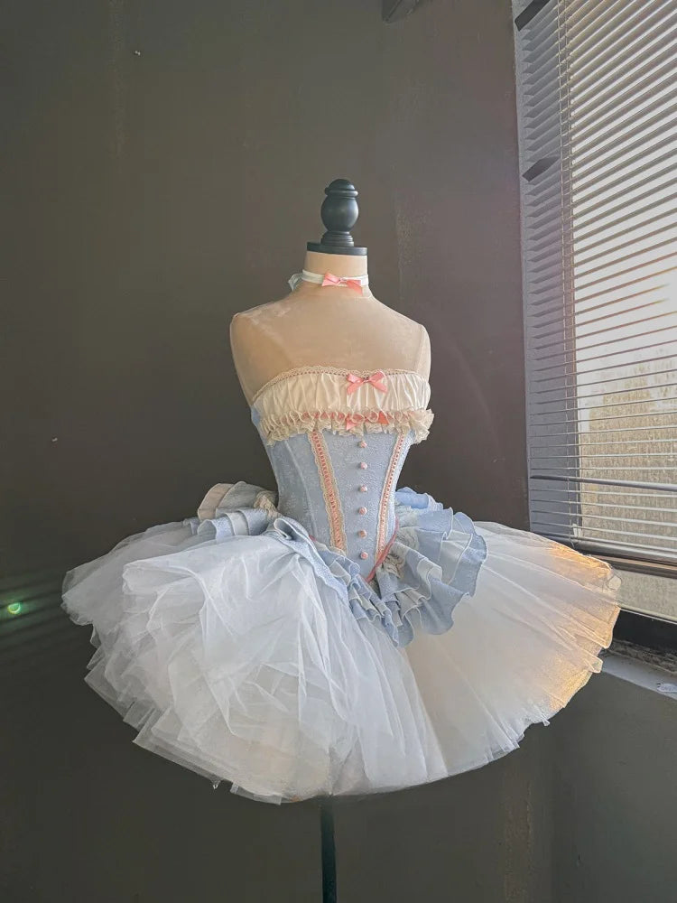 Sweet Lolita Ballet Cake Blue Lace Dress Prime Label Princess Gowns Carol Doll