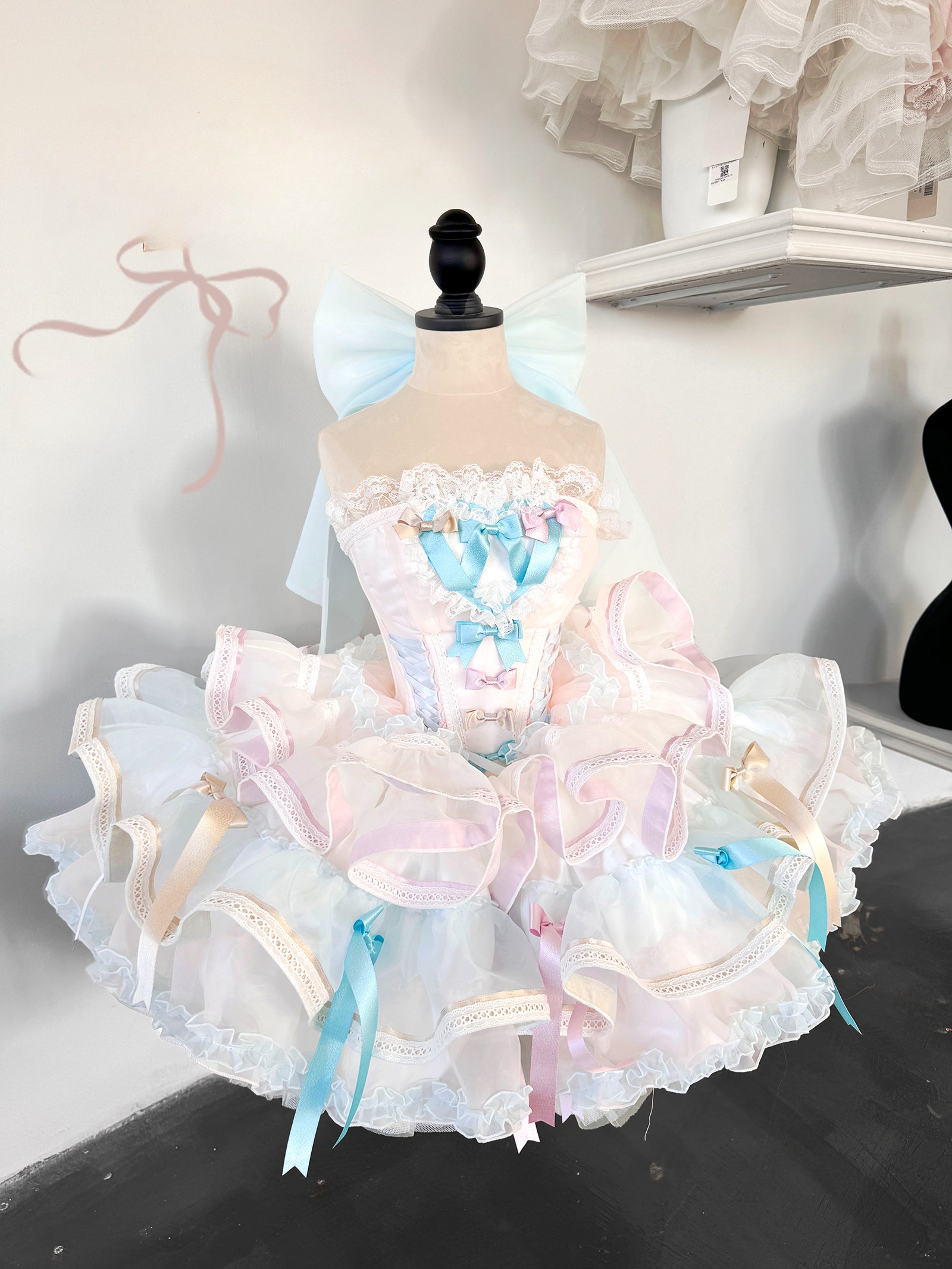 Sweet Lolita Ballet Ruffle Lace Pink Cake Dress: Soft-Toned Birthday Attire Girl Garden Party