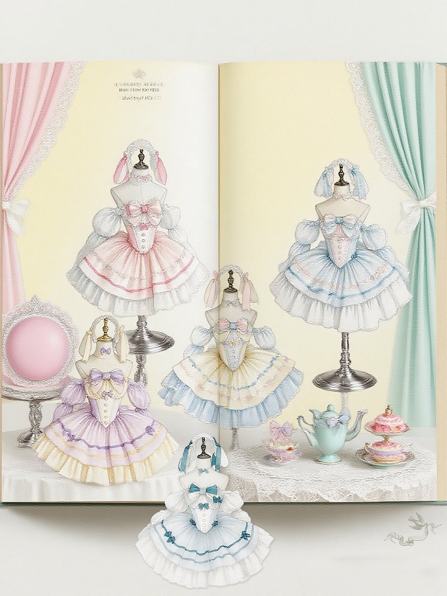 Hime Lolita Birthday Ballet Gown Green Princess Cake Dress Set Lop-ear Rabbits