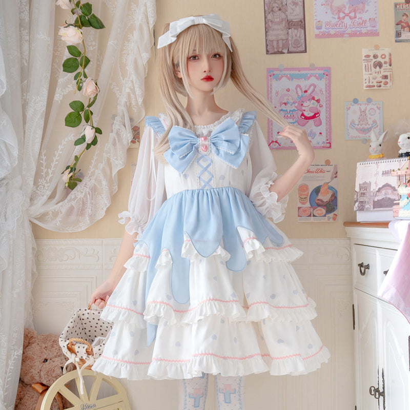 Sweet Lolita Blue Dress with Big Bow Charming Dress spring Daily Lolita