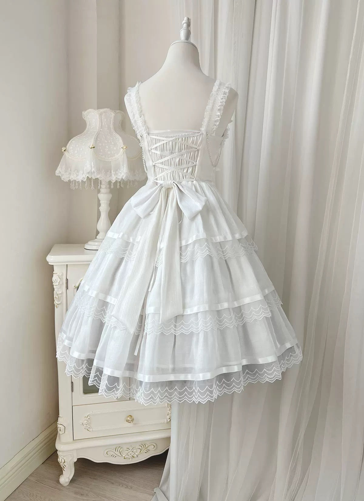 Sweet Lolita Chiffon Lace White Black Dress Bridal Goth JSK Elegant Dresses