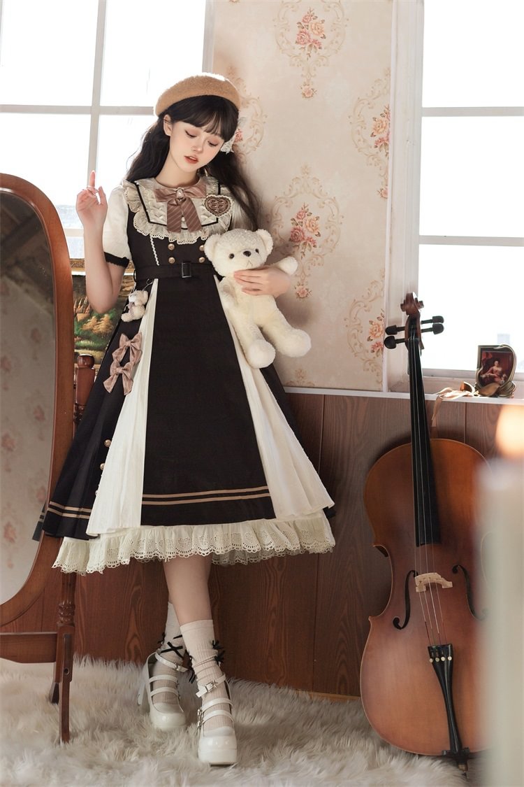 Sweet Lolita Classic Brown One Piece Dress Dress Spring and Summer Daily Short-sleeved Dress Lolita