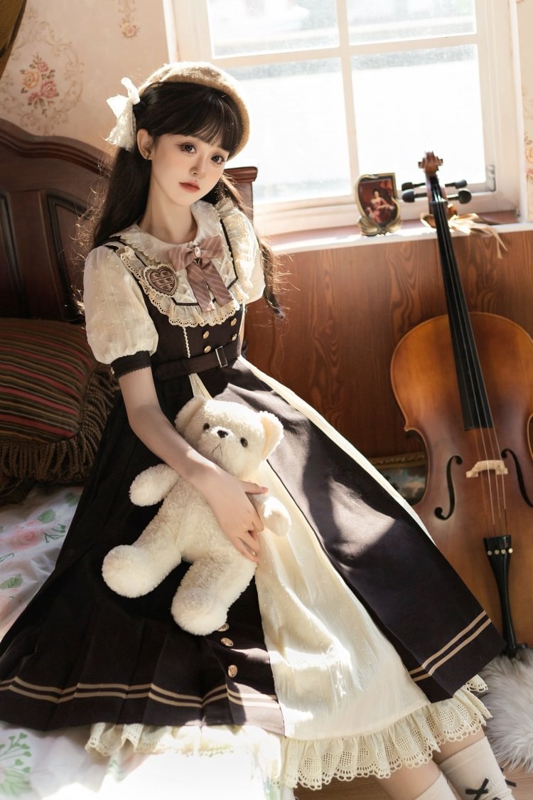 Sweet Lolita Classic Brown One Piece Dress Dress Spring and Summer Daily Short-sleeved Dress Lolita