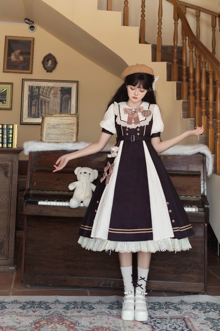 Sweet Lolita Classic Brown One Piece Dress Dress Spring and Summer Daily Short-sleeved Dress Lolita