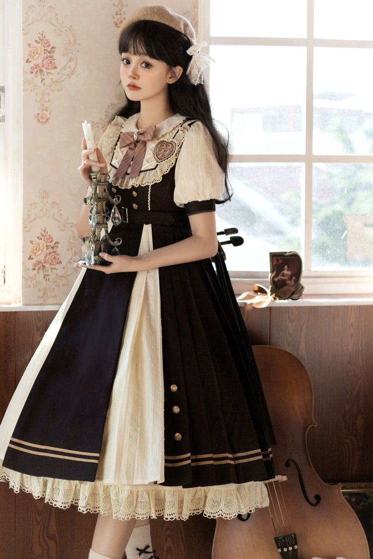 Sweet Lolita Classic Brown One Piece Dress Dress Spring and Summer Daily Short-sleeved Dress Lolita