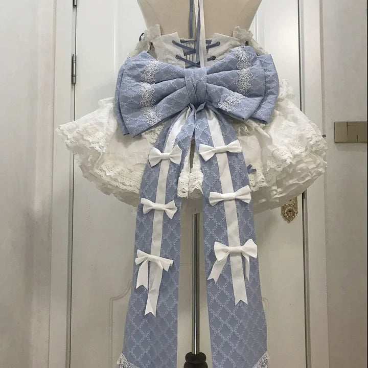 Sweet Lolita Cream Blue Ribbon Lolita Quinceanera Princess Dress Elegant Dress Birthday Dress