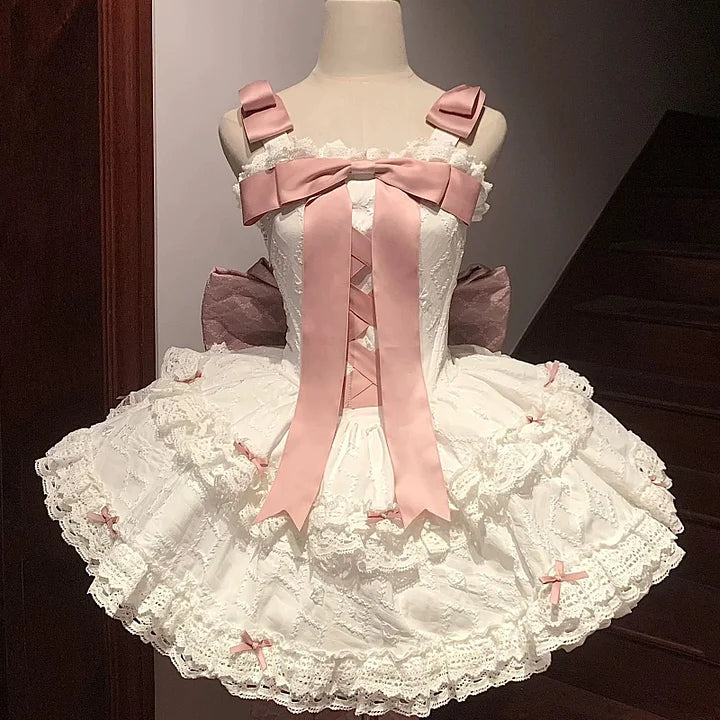 Sweet Lolita Cream Blue Ribbon Lolita Quinceanera Princess Dress Elegant Dress Birthday Dress