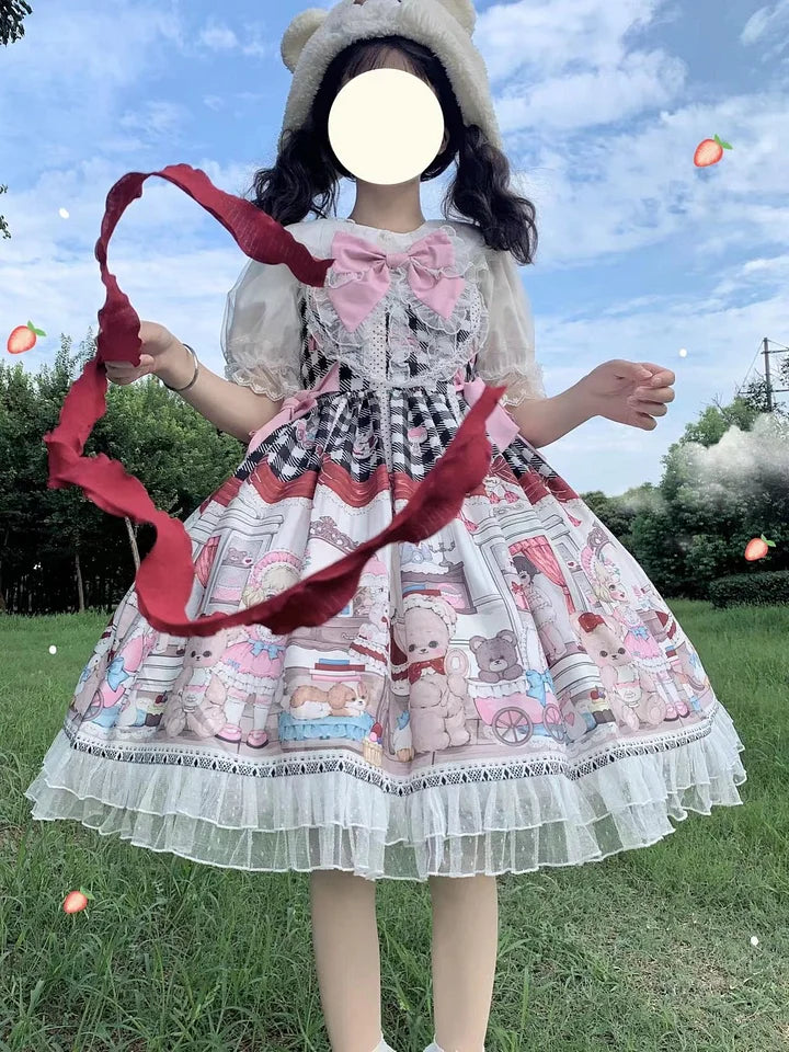 Sweet Lolita Cute Dessert Doll Jsk Suspender Dress Summer Short Sleeve Print Lolita