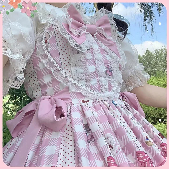 Sweet Lolita Cute Dessert Doll Jsk Suspender Dress Summer Short Sleeve Print Lolita