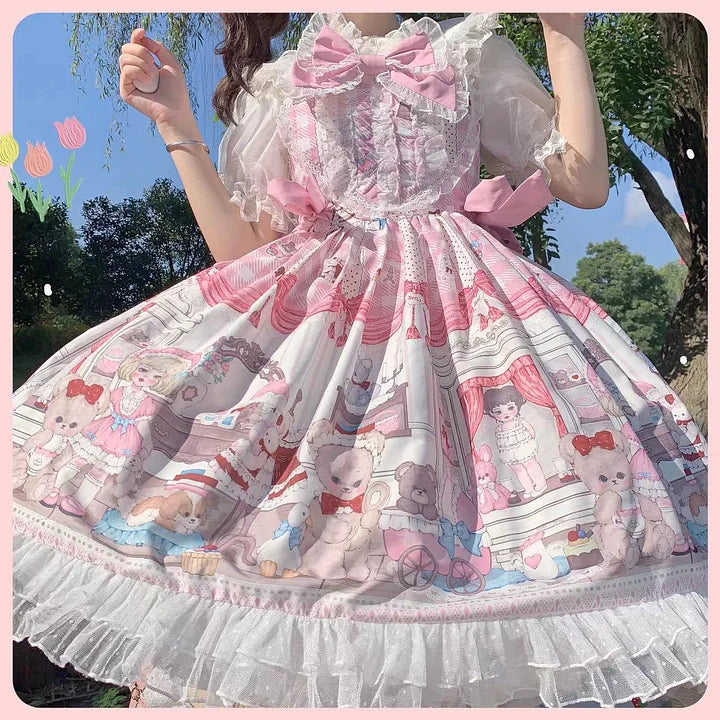 Sweet Lolita Cute Dessert Doll Jsk Suspender Dress Summer Short Sleeve Print Lolita