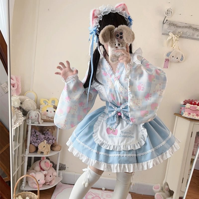 Qi Lolita Sweet Cute Maid SK Lolita Shirt Daily Party Pink Blue Red Purple Yellow Lolita Dresses