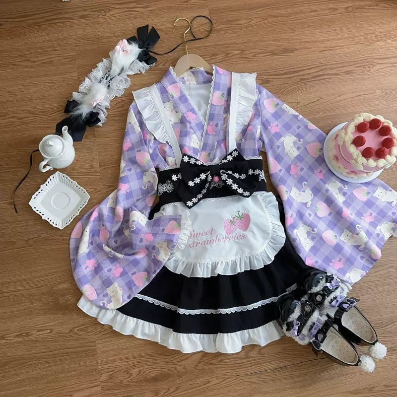 Qi Lolita Sweet Cute Maid SK Lolita Shirt Daily Party Pink Blue Red Purple Yellow Lolita Dresses