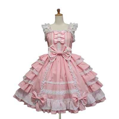 Hime Lolita Pink Blue Ruffles Princess Lace with Bow 3XL Plus Size Dress Jumper Skirt