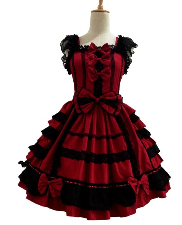 Hime Lolita Pink Blue Ruffles Princess Lace with Bow 3XL Plus Size Dress Jumper Skirt