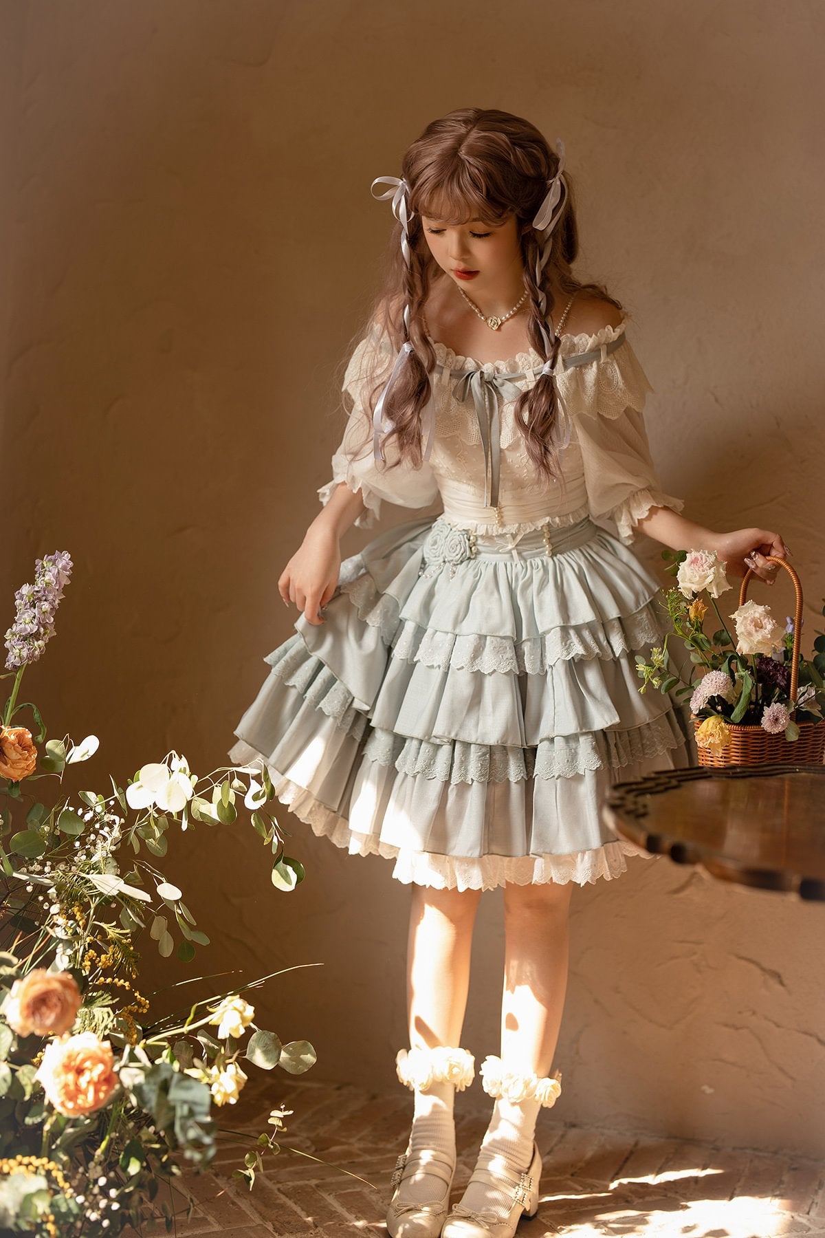 Sweet Lolita Girl Cake Skirt Light Green Ruffle Edge Two-piece Skirt Lolita Skirt Lolita Dresses