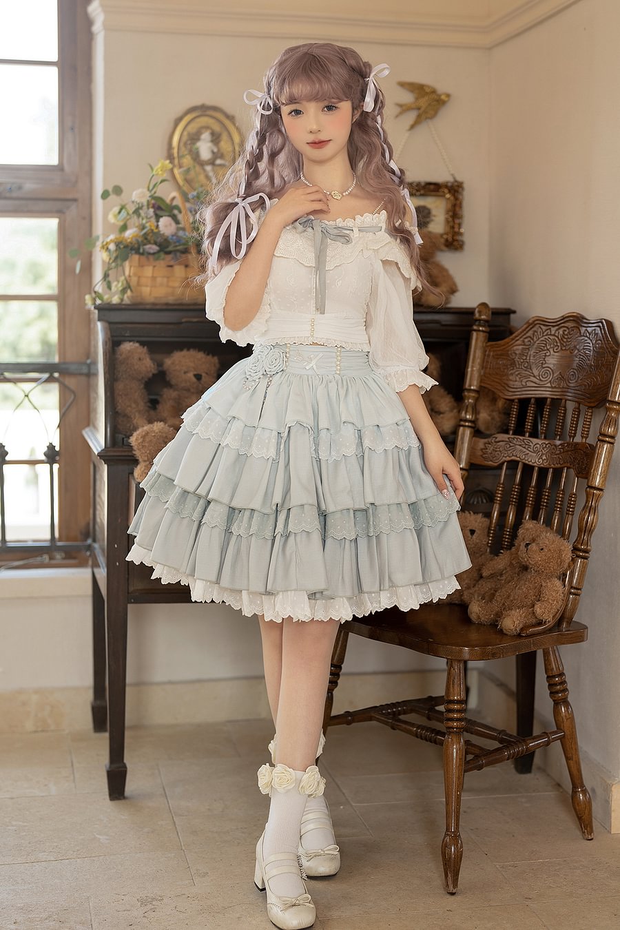 Sweet Lolita Girl Cake Skirt Light Green Ruffle Edge Two-piece Skirt Lolita Skirt Lolita Dresses
