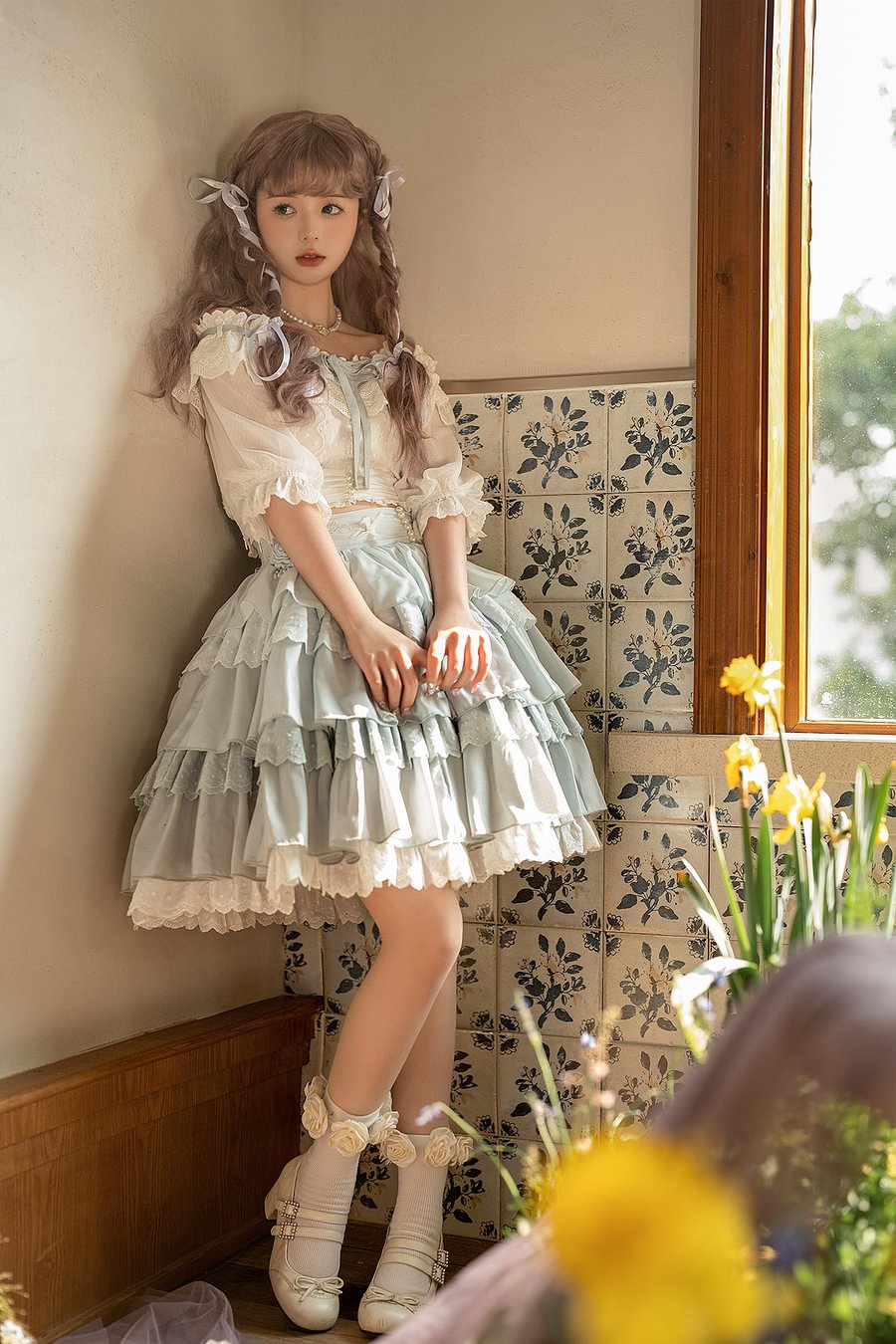 Sweet Lolita Girl Cake Skirt Light Green Ruffle Edge Two-piece Skirt Lolita Skirt Lolita Dresses