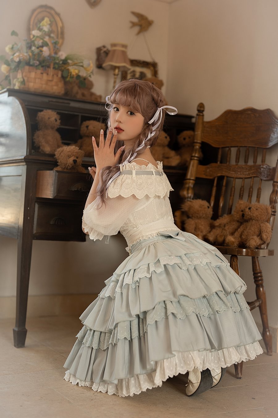 Sweet Lolita Girl Cake Skirt Light Green Ruffle Edge Two-piece Skirt Lolita Skirt Lolita Dresses
