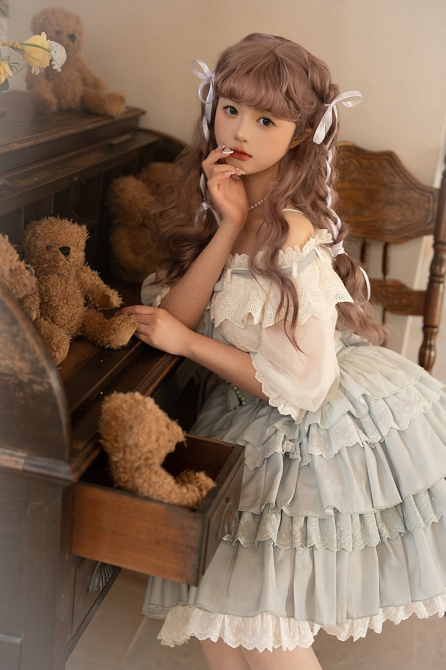Sweet Lolita Girl Cake Skirt Light Green Ruffle Edge Two-piece Skirt Lolita Skirt Lolita Dresses