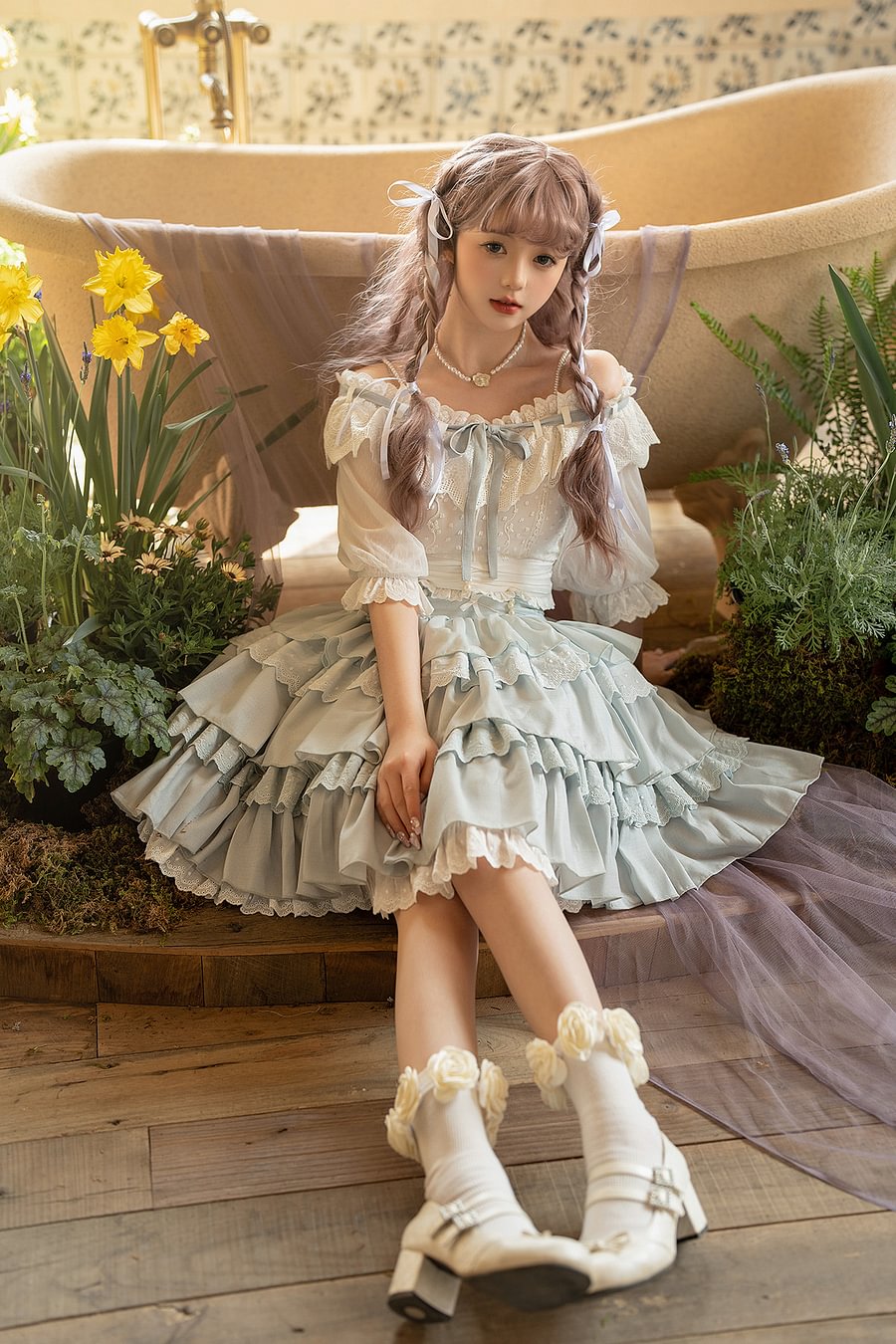 Sweet Lolita Girl Cake Skirt Light Green Ruffle Edge Two-piece Skirt Lolita Skirt Lolita Dresses
