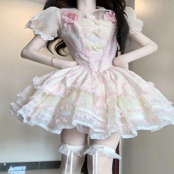 Sweet Lolita Pastoral Cute Elegant Light Green Lolita Cake Daily Dress for summer