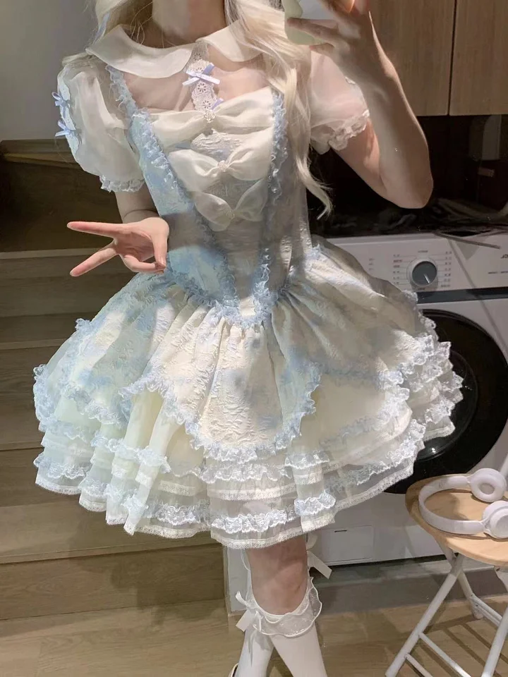 Sweet Lolita Pastoral Cute Elegant Light Green Lolita Cake Daily Dress for summer
