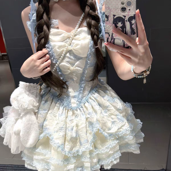 Sweet Lolita Pastoral Cute Elegant Light Green Lolita Cake Daily Dress for summer